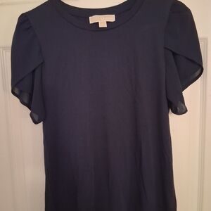 Michael Kors Blue Puff Sleeve Ruffled Blouse